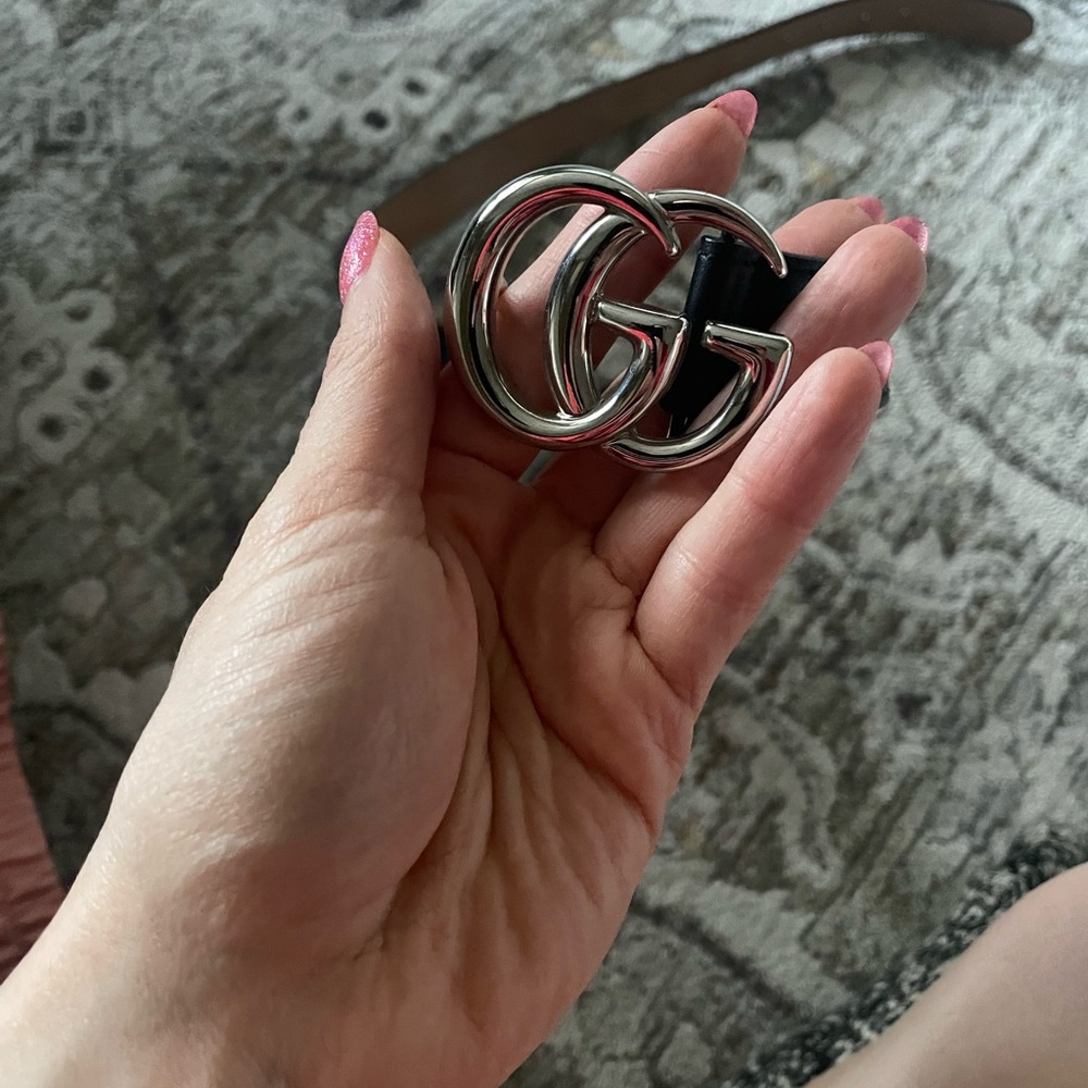Gucci Silver GG Logo Belt